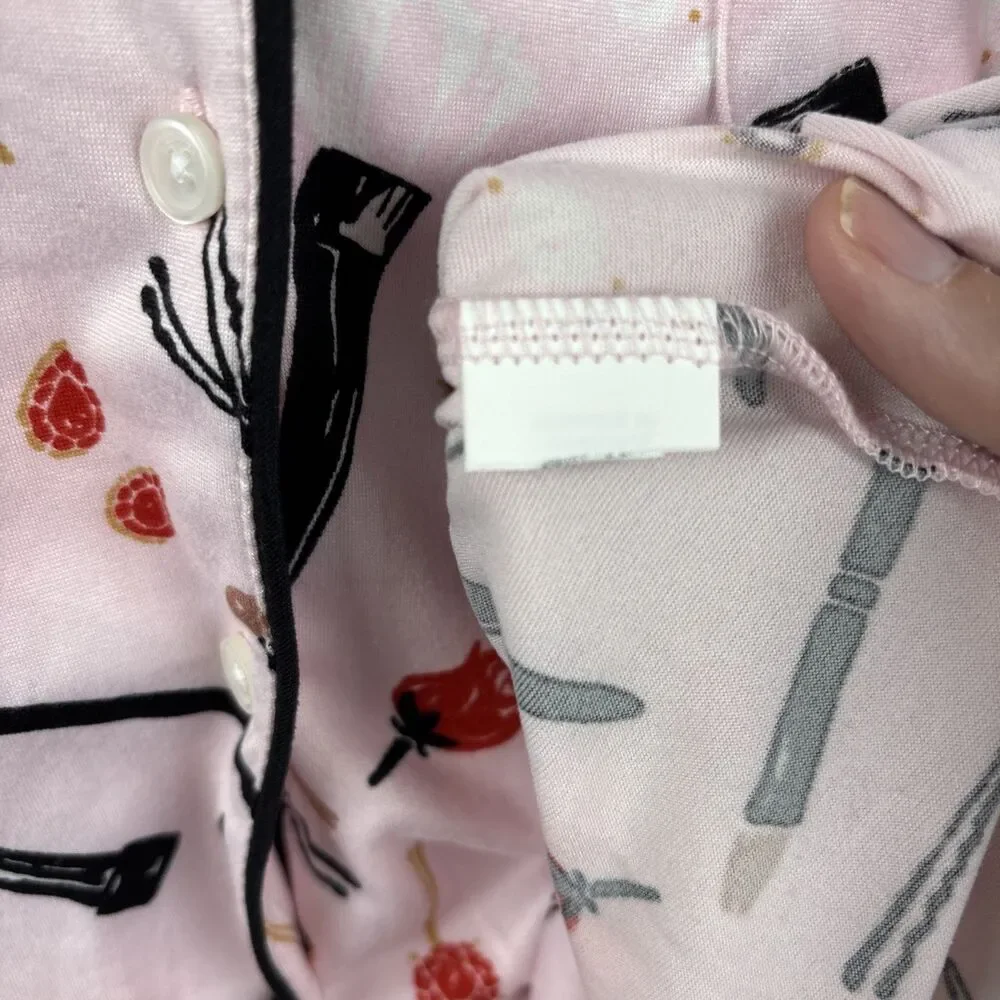 Kate Spade S Pajama Top Pink Long Sleeve Button Lipstick Bow Makeup (no Pants)
